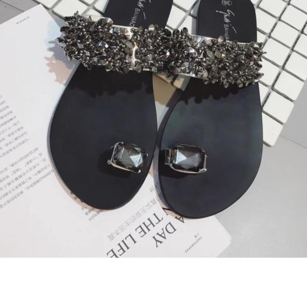 NWOT silver rhinestone flip-flops